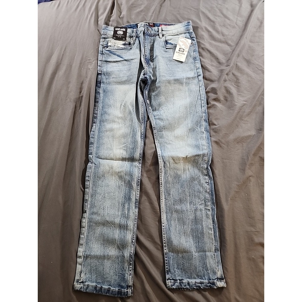Ecko Unltd Blue Jeans Size 30 Light Vintage Wash 741 Athletic Style EO38-J01 NWT